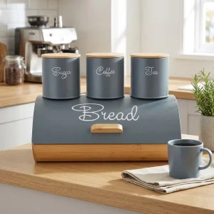 4 Piece Iron Storage Set with Bread Bin Kitchen Bulk Bread Storage Set Portable & Durable Eco-friendly Canister