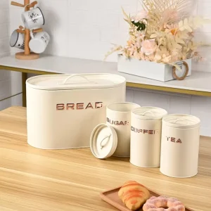 4-Piece Metal Bread Box for Food Storage