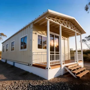 40ft Flat Roof Expandable Container House Front Porch Veranda 1-in-40HQ 74sqm 3-Bedroom Villa for Resort Family Living