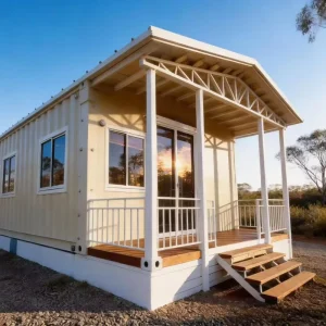 40ft Flat Roof Expandable Container House Front Porch Veranda 1-in-40HQ 74sqm 3-Bedroom Villa for Resort Family Living
