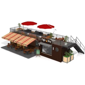 40ft Prefab Restaurant Container 20ft Cafe Bar Design for Outdoor Use with Steel and Sandwich Panel Materials