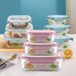410ml High Borosilicate Glass Lunch Box Household Bento Box Microwave Compartments Preservation Bowl With Lid