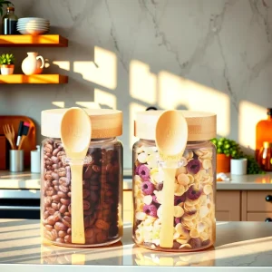 450ml Minimalism Refrigerator Organizer Nuts Beans Food Storage Container High Borosilicate Glass Jars with Spoon and Lids