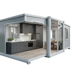 45FT Double Wing Expandable Container House Kitchen Dining Prefab Modular Home White Marquee Cabin for Camp Canteen Restaurant