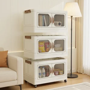 45cm Folding Storage Cabinet Magnetic Double Door Design Storage Box Home Garden Kitchen Use Storage Containers