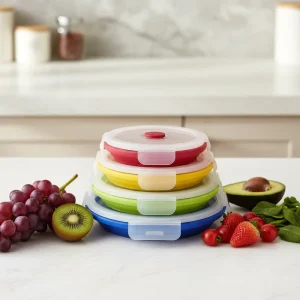 4PCS Cute BPA Free Silicone Collapsible Bento Folding Leakproof Tiffin Lunch Box Lids Work Food Storage Portable Outdoor Picnic