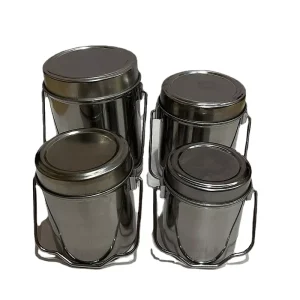 4pcs Stainless Steel Tiffin Lunch Box Set with Handle Round Food Storage Containers Metal Lids Spice Jar for Kitchen Travel