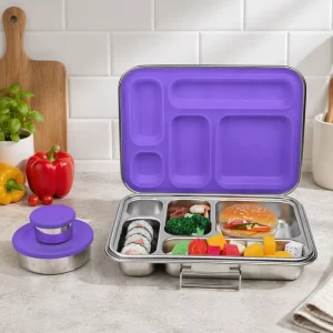 5 Compartment Food Storage Container Thermal Bento Boxes Leakproof Stainless Steel Lunch Box with Silicone Seal for Kids