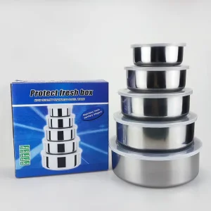 5 Pcs Stainless Steel Warmer Set Kitchen Hot Pot Inner Lid Heatable Plastic Lid Food Storage Container