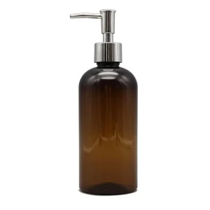 500ml 17oz 17 Ounces Brown PET Plastic Round Bottle Container with 28/410 Luxury Press Pump Spray for Shower Lotion Shampoo