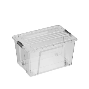 50l Clear Household Durable Transparent Plastic Storage Container Stackable Nestable Folder Storage Box With Lid and Wheels