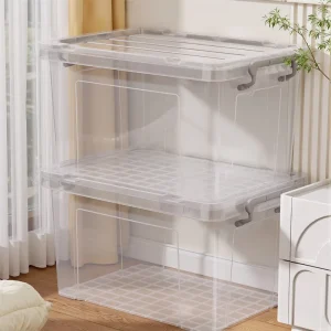 51.5 * 37 * 32cm Plastic Storage Box Home Storage Organization Kitchen Storage with Wheel Cover White Box