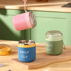 530ml Stainless Steel Sealed Soup Cup Porridge Oatmeal Cup with Spoon and Rope