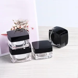 5g 30g Square Acrylic Cream Jar Plastic Skin Care Container with Black Screw Cap for Eye Cream Cosmetic Packaging
