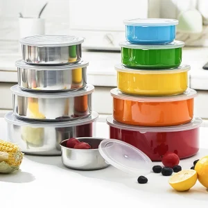5pcs Colorful Stainless Steel Food Storage Box with PP Lid Airtight Crisper Set with Lid for Hotel Restaurant