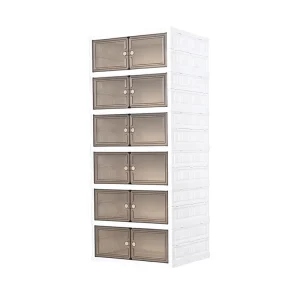 6-Layer 2-Group Plastic Folding Shoe Cabinet Rack, 24 Pairs, Transparent Door, Magnetic Buckle