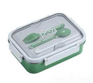 620ml Thermal Insulation Stainless Steel 3 Compartment Bento Lunch Box with Microwavable Heatable Food Container and Cutlery Set