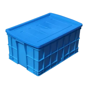 640*420*310mm Industrial Grade Attached Lid Logistics Box Heavy Duty Stackable Shipping Container for Warehouse & Supply Chain