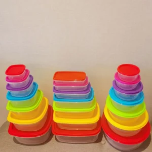 7-Piece Colorful Plastic Lunch Box and Fridge Organizer Food Storage Container Set with Lids and 4 Compartments