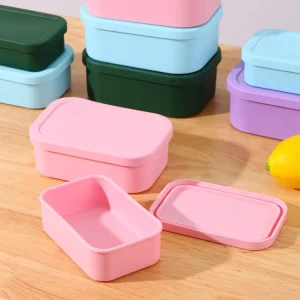 700ml Microwave Safe Silicone Lunch Box Heatable Rectangle Container with One Lattice for Freshness Preservation