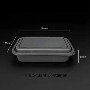 718ml Eco-friendly BPA Free Silver Gray Rectangular Disposable Lunch Container Customizable In-Mold Label Lid Food-grade Plastic