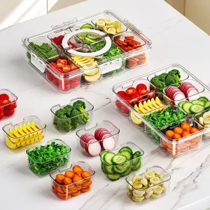 8 Compartment Removable Snackle Box Fridge Organizer BPA Free Food Storage Container Serving Tray