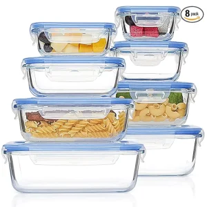 8 Pack Glass Meal Prep Container with Lids Snapware Lunch Containers for Food Storage Airtight Kitchen Container for Leftover