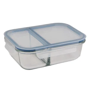 8 Piece Set 2 Compartment Glass Containers Lunch Box Glass Food Storage with Snap Locking Lid