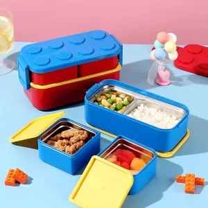 800ml Kids Lunchbox Portable Stainless Steel Dual Tier Bento Food Storage Container Lid Heatable BPA Free Japan Style