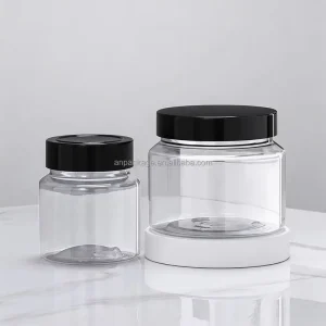 8oz 250ml Slant Shoulder Clear PET Jar Cosmetic Skin Treatment Scrub Container with Black Lid