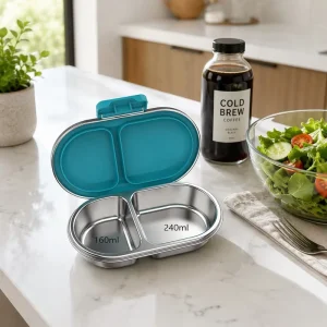 900ml 304 Stainless Steel Bento Box 2 Compartment Leak Proof Microwavable Meal Prep Lunch Container for Work and School