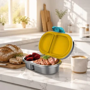 900ml 304 Stainless Steel Bento Lunch Box Large Food Container 2 Compartments with Sealing Lid for School Work