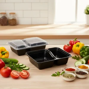900ml Microwave Safe Disposable 2 Compartment Bento Food Containers BPA Free Easy to Carry Lunch Box for Restaurant