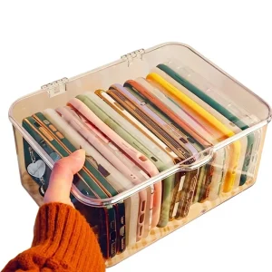 Acrylic Transparent Phone Case Mask Storage Box with Lid Dustproof Waterproof Cosmetic Organizer 18L Large Capacity Container