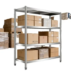 Adjustable Four-Tier Stainless Steel Heavy Duty Commercial Storage Rack for Restaurants Hotels Basements Gardens & Utility Use