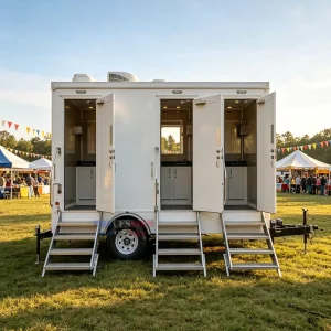 Air Conditioned Luxury 3 Stall Restroom Trailer Toilet Trailer Outdoor Deluxe Portable Restroom Trailer for Events