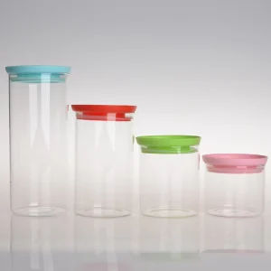 Air tight Empty Kitchen High Borosilicate Glass Jars Canister Container Glass Storage Food Jar with Plastic Lid