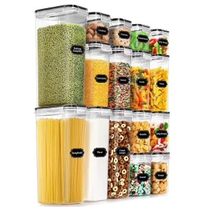 Airtight Food Storage Containers 15 Piece Set Kitchen and Pantry Box for Cereal BPA Free Plastic Storage Containers Lid