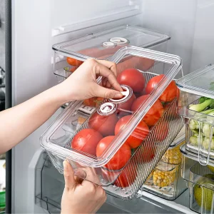 Airtight Fridge Storage Box with Timer Handle Date Tracker Clear Produce Saver Container for Fruit Vegetable