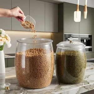 Airtight PET Plastic Grain Storage Jar Transparent Sealed Food Container Kitchen Rice Cereal Organizer Moisture Proof Large