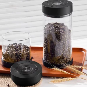 Airtight Round Glass Canister with Spoon Coffee Bean Storage Tank Vacuum Container for Food Use