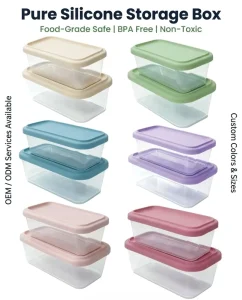 Airtight Silicone Clear Fridge Storage Box With Cover 2 Pack Large Small Rectangle Square Round Food Container