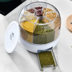Airtight Transparent Round Rotating Plastic Grain Rice Dispenser Bucket