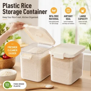 All purpose Large 20 Pound Plastic Rice Storage Container Home Use Nordic Style Sealed Insect Proof Moisture Proof Box
