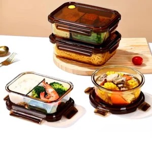 Amber Food Storage Containers 2 Compartments Glass Meal Prep Containers with Lids Lunch Containers Adult Food Prep with Dividers