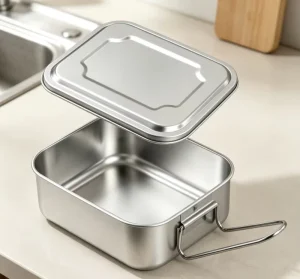 Anti-Fingerprint Plain Silver Shell Foldable Handle 304 Stainless Steel Lunch Box Seal Lid Eco-Friendly Construction Worker