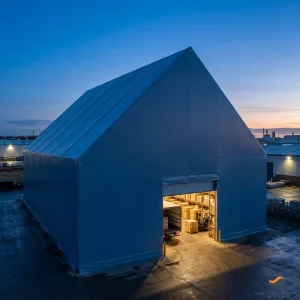 Anti-UV 850g/sqm PVC Hay Storage Shed A-Frame Gable 20x40ft Blue PVDF Fabric Building for Rail Maintenance Workshop Bay