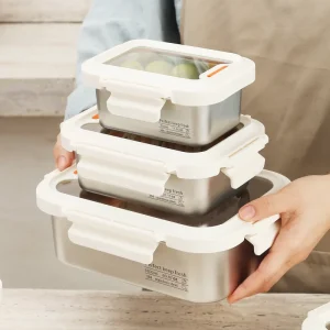 Anti-drop Food Storage Box Stainless Steel 304 Sealed Food Storage Container Multi-sized Lunch Boxes with Glass Lids