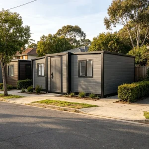 Australia Standard Dark Gray Wall Expandable Container House Prefab Modular Mobile Apartment Granny Flat for Backyard Living