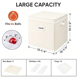 Authentic Portable Christmas Ornament Storage Container with Zippered Closure for 64 Baubles